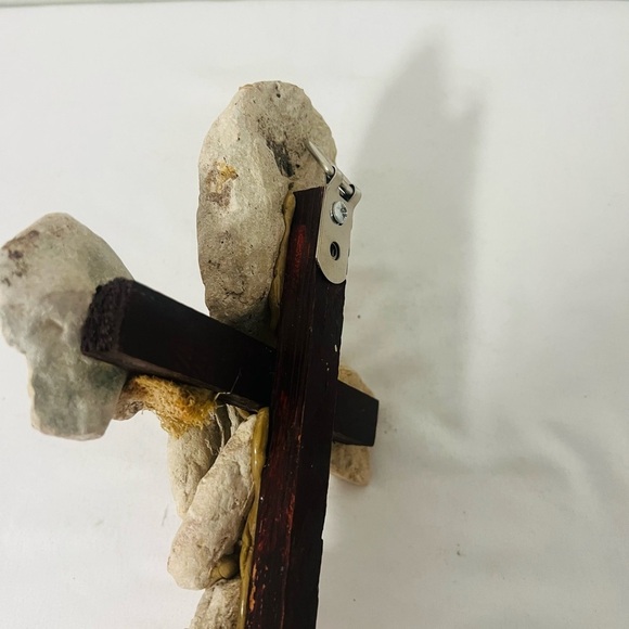 Handcrafted Cross Made of Stone with Amethyst Accent and Wooden Stick Heavy Rare - Picture 4 of 9